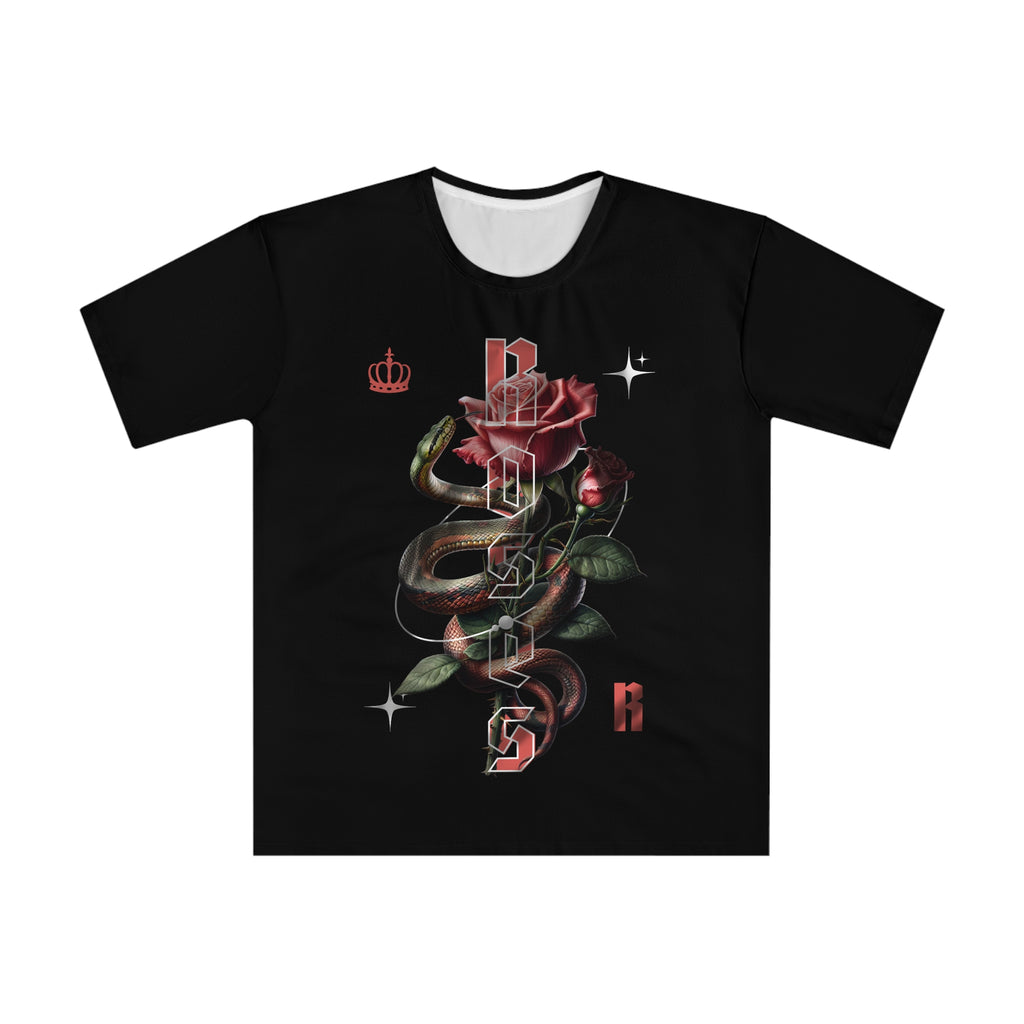 Black Snake & Rose Graphic T-Shirt Gothic Streetwear Tee with Crown Accent