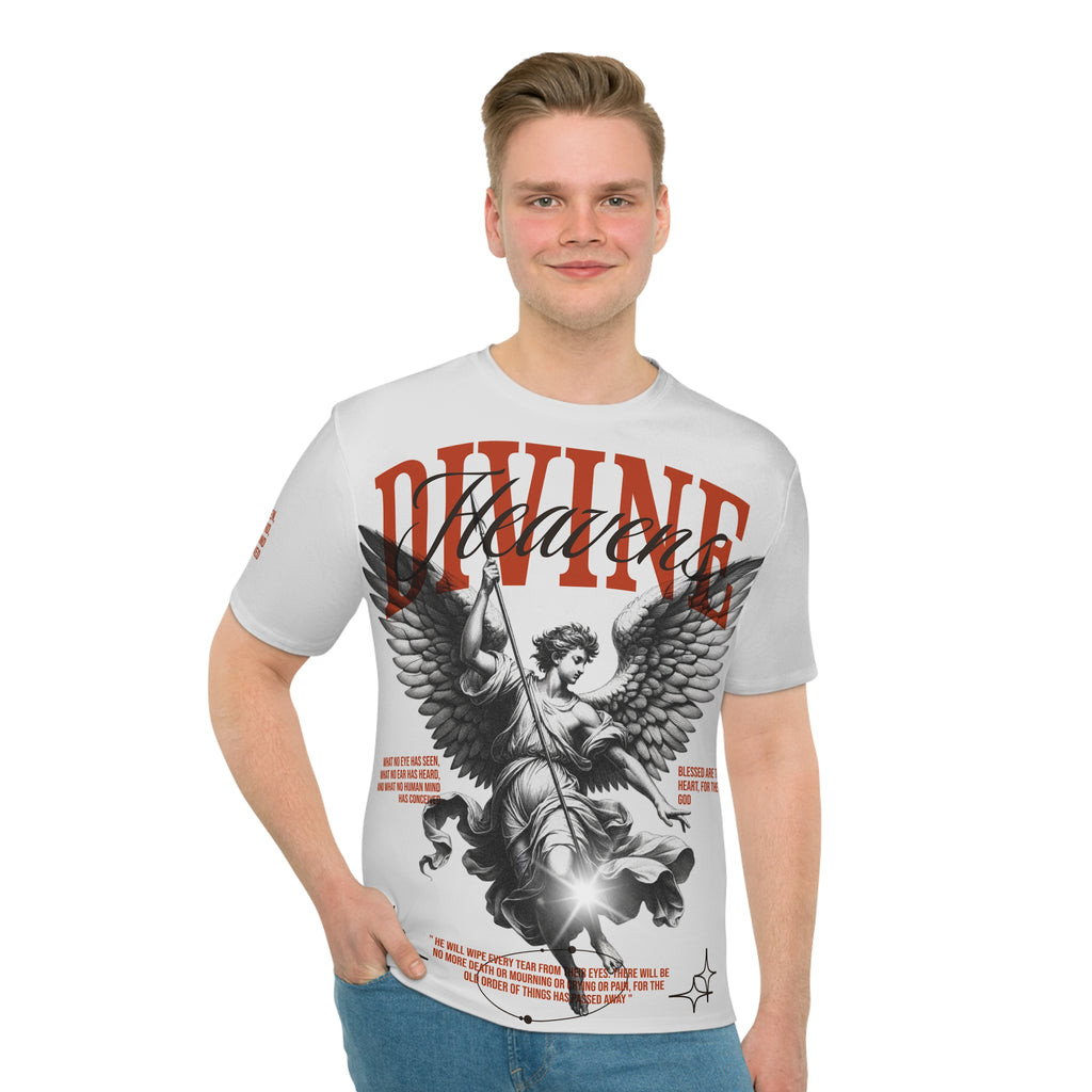 Christmas White , Divine Warrior Graphic T-Shirt Angel Wings Vintage Tattoo Design