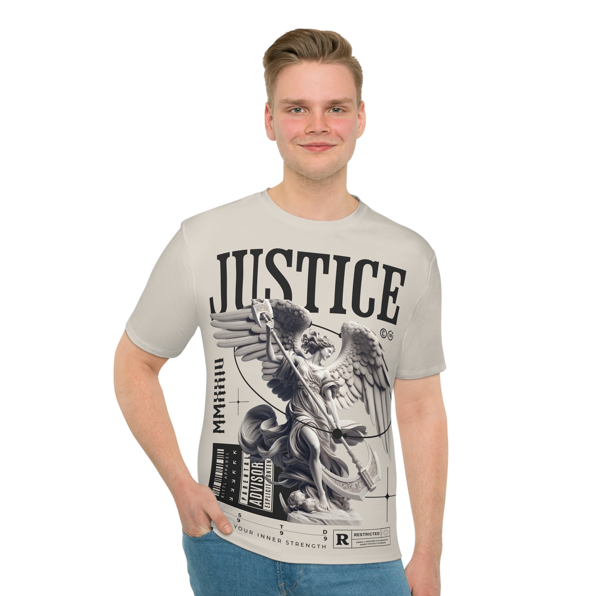 White Coffee , Justice Angel Graphic T-Shirt Vintage Statue Streetwear Tee