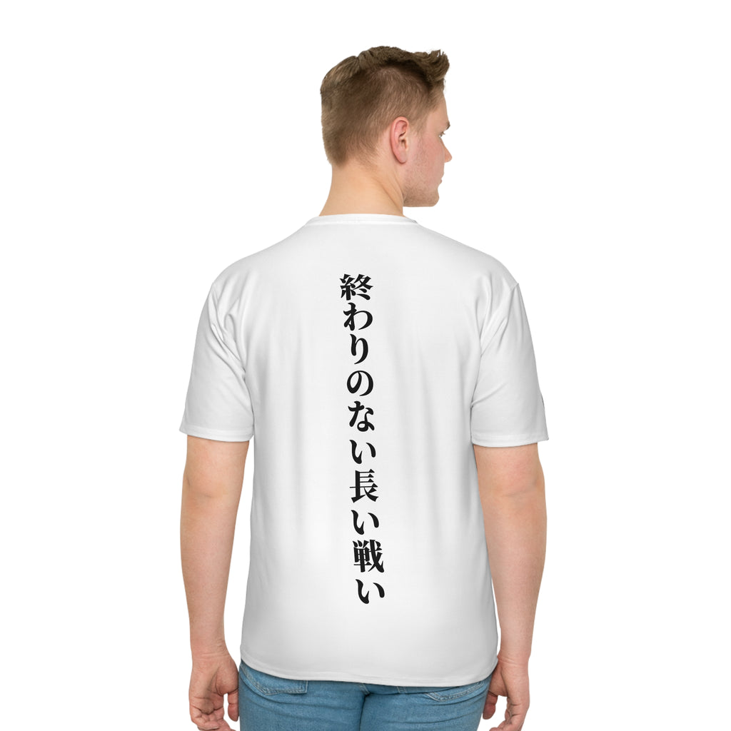 Christmas White , Anime Battle Graphic T‑Shirt  "Endless Long War" Japanese Text