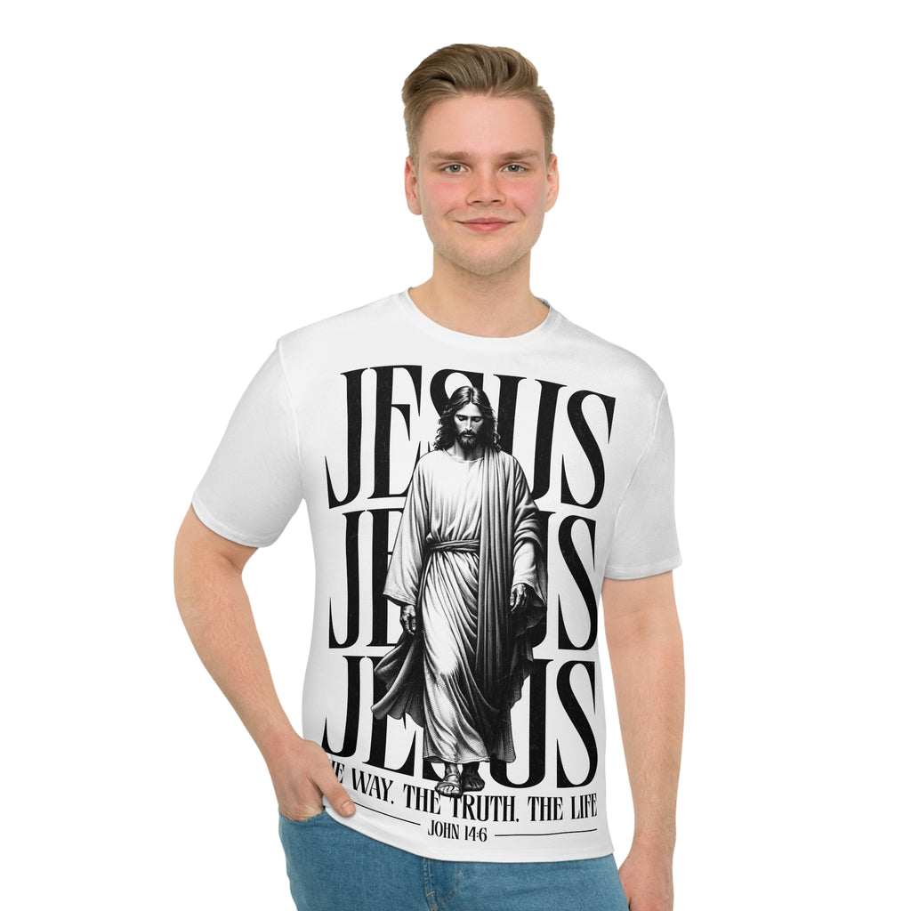 White Jesus Graphic T-Shirt 'Jesus: The Way, The Truth, The Life' Religious Tee