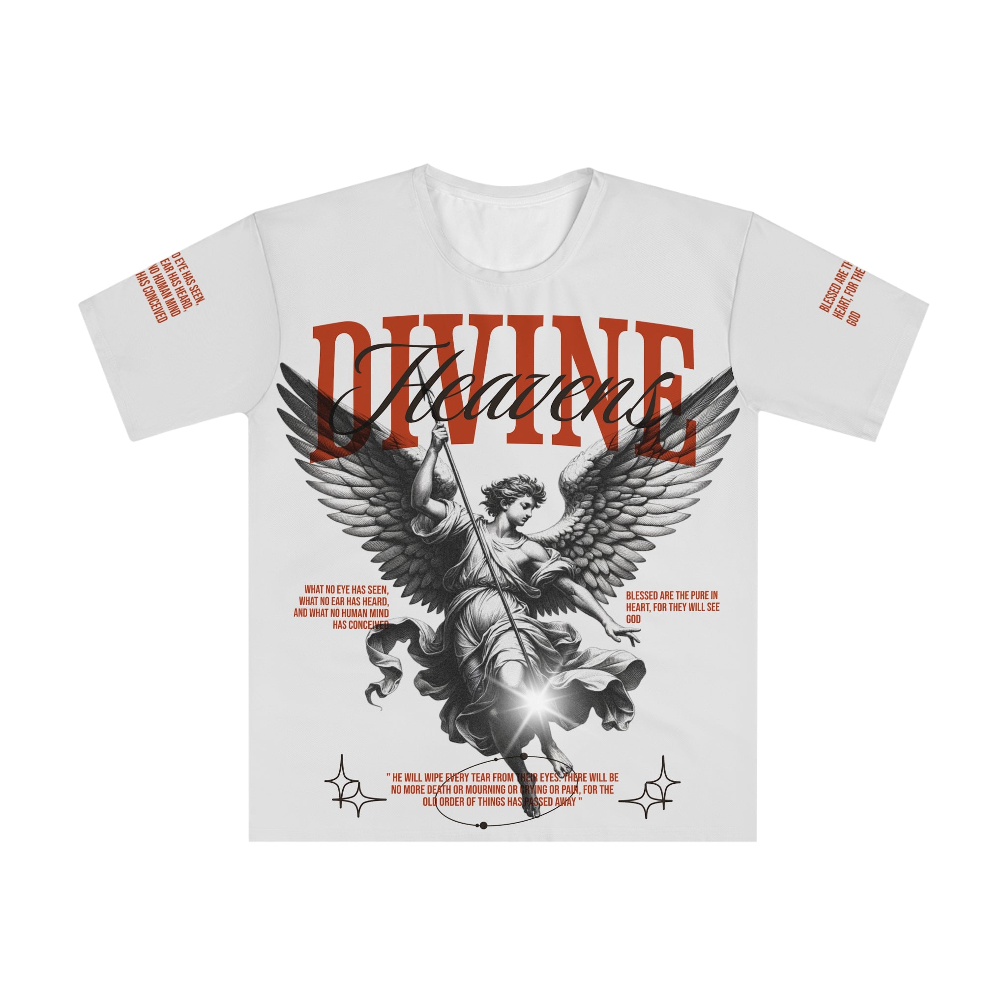Christmas White , Divine Warrior Graphic T-Shirt Angel Wings Vintage Tattoo Design